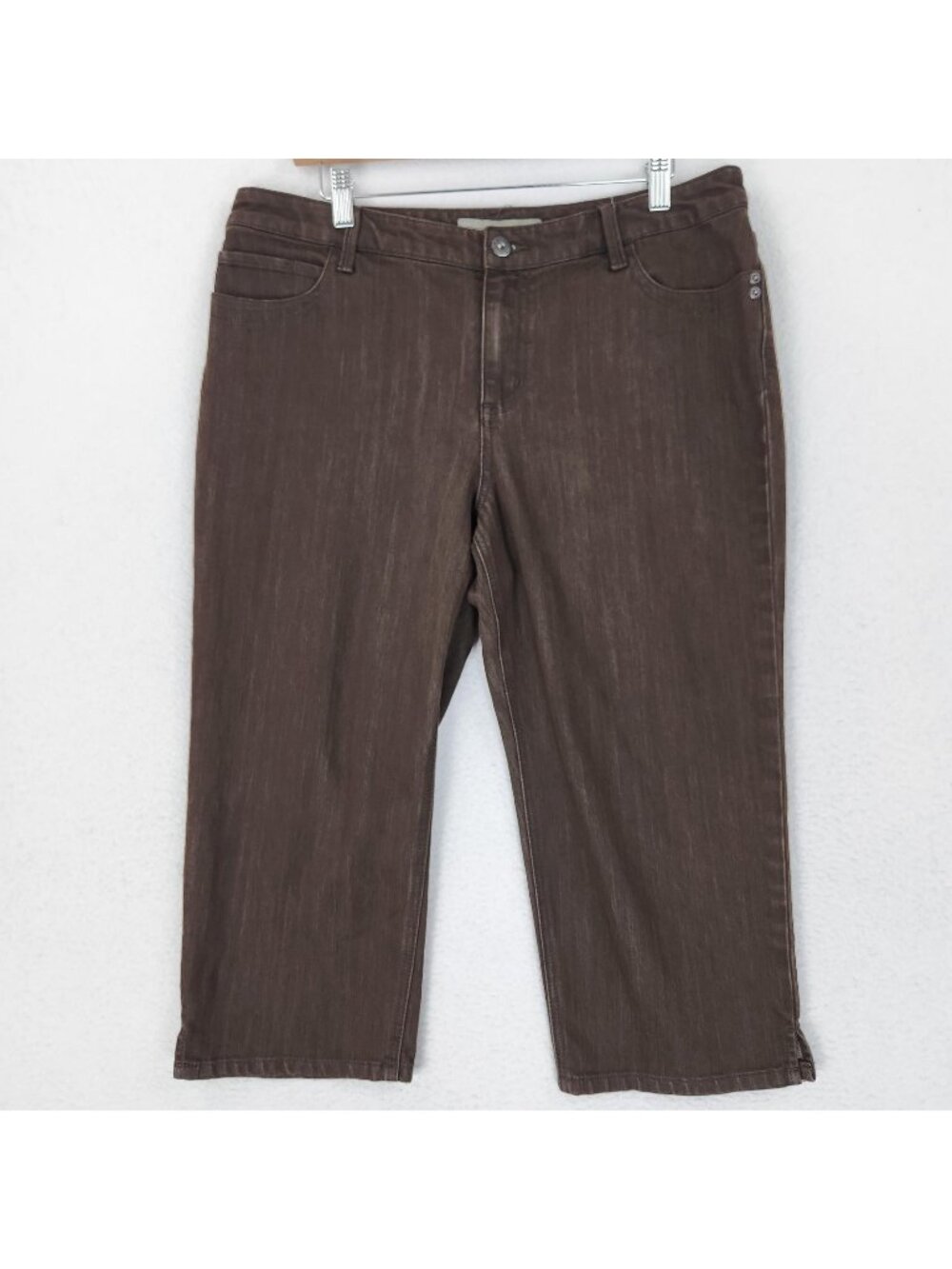 Chicos Jeans Womens 2 12 Brown Platinum Denim Capri High Rise Crop Denim Stretch